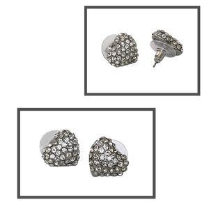 Rhinestones Crystal Heart Shaped Stud Silver Earrings